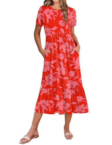 Image of Zeagoo Women Summer Midi A Line Dress Short Sleeve Casual Flowy Tiered Beach Long Sundress with Pockets 2026 Vacation Travel