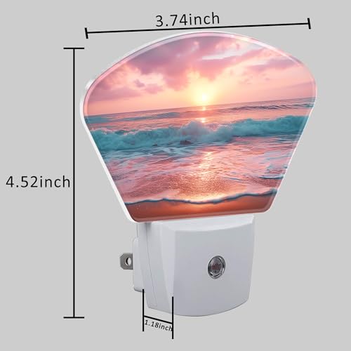 Image of Pink Beach Sunset Night Light Sunrise Beach Nightlight Plug into Wall with Dusk to Dawn Sensor for Kid Girls Boys Women Men Room, Hallway, Kitchen, Bathroom, Stairs Decor