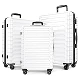SHOWKOO Luggage Set Lightweight Clearance Expandable ABS Hardshell Durable Spinner Wheels 3 Piece Suitcase with TSA Lock (White)