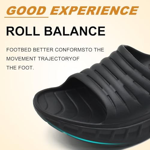 KuaiLu Mens Recovery Sandals Orthotic Arch Support Open Toe Sport Slides Thick Cushion Orthopedic Plantar Fasciitis Slip On Wide Width Summer Pool Beach Waterproof Walking Slippers Black Size 11 - Thumbnail 4