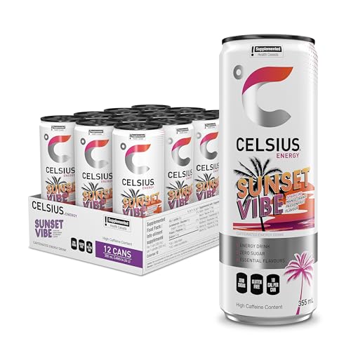 CELSIUS Sparkling Sunset Vibe, boisson énergétique zéro sucre, 355 ml (lot de 12)