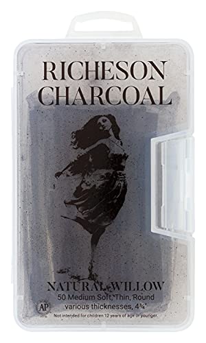 Yarka Natural Willow Bastão de carvão fino, redondo, não tóxico, médio, macio, redondo, 10 cm, preto