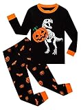 Family Feeling Halloween Dinosaur Pumpkin Pajamas Little Boys Girls Glow in the Dark Halloween Sleepwear Long Sleeve Kids Toddler Pjs Size 4T