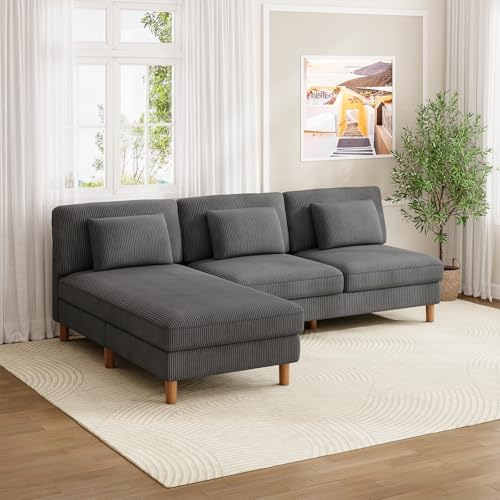 Vesgantti Cord 3 Sitzer Sofa ohne Armlehne, 166cm Modernes Dreiersofa mit Kissen, Kombination Sofa perfekt für Wohnzimmer, Schlafzimmer, Büro, werkzeuglose Montage, 166 * 88 * 84cm