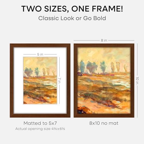 Image of Homeforia 8x10 Picture Frame Brown, High End Dark Oak 8 x 10 Walnut Wooden Frames with Mat 5 by 7 Photo, 8x10 Wood Frame Matted to 5x7 Print, Wall or Tabletop Frame, Tempered Glass, Wall Kit, Set of 2