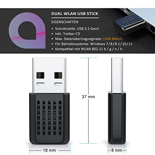 WLAN Stick von CSL-Computer – WLAN USB Adapter mit 1200 Mbit/s Dual Band
