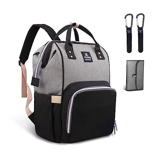 Hafmall Mochilas para Pañales de Viaje Impermeable para Bebés, Elegante Bolsos para Pañales de Gran Capacidad con Cambiador y Ganchos Carrito Bebé (Negro+Gris)
