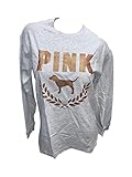 Tunika-Länge Victoria\'s Secret Pink Campus Langarm-T-Shirt mit Rundhalsausschnitt, Grau, grau, Klein