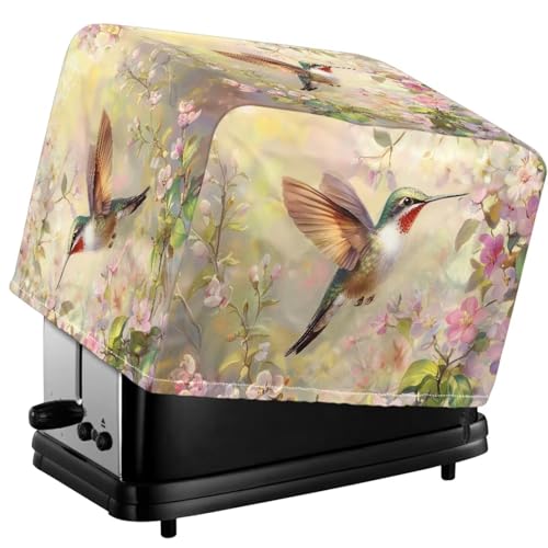 SAJJWHHR Flower Hummingbird Print Toaster Covers 2 Slice Wide Slot, Kitchen Decorative Bread Maker Cover Dust Protection, Washable Easy to Install Bread Machine Cover