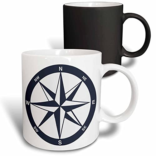 3dRose Blue and White Nautical Compass 11oz Magic Transforming Mug