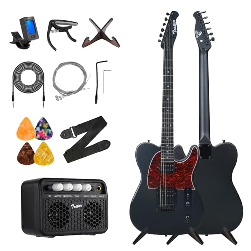 Electric Guitar Kit, 39 Inch Solid Poplar Right Hand Guitar Electric for Professional Player with Amp + Straps + 4*Guitar Picks + 6*String Set + Tuner + Cable + Electric Guitar Bag