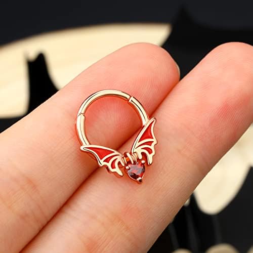 Melighting 16G Bat Septum Ring Cartilage Hoops Hinged Segment Ring 316L Surgical Steel Helix Earrings Daith Conch Hoops Dangle Heart Septum Piercing Jewellery for Halloween