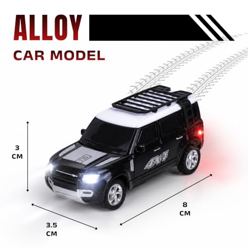 Image of 1:64 Scale RC 4x4 SUV Alloy Die-Cast Remote Control Car - 2.4GHz Rechargeable Off-Road Crawler with LED Lights | Roof Rack Spare Tire for Kids 6+ Years (Black)