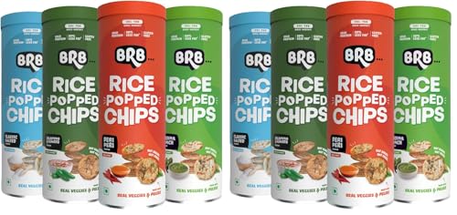 Image of BRB Rice Popped Chips - 4 Flavours | Not Fried. Not Baked | High Protein | 50% Less Oil, No Palm Oil, Healthy Snack | 4 Tubs x 85g Combo Pack (Pack of 2)
