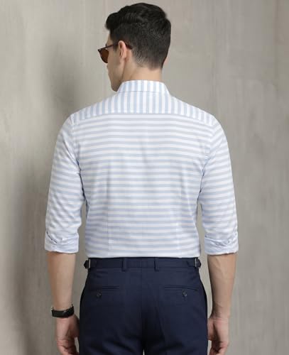 Image of IndoPrimo Men's Striped Casual Shirt | Premium Cotton Formal Shirt for Man | Slim Fit Full Sleeve Strip with Pocket | Office, Business & Smart Casual Wear
