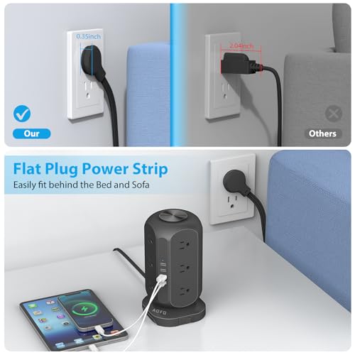 Extensión AOFO A316 Torre con 12 tomas AC y 4 puertos USB 15 pies con protección contra sobrecarga miniatura 2