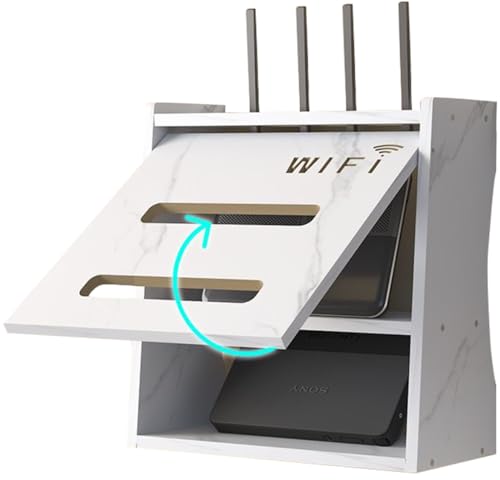 PUIOTEAI Caja Router Pared, Router Rack, Caja de Almacenamiento para Enrutador WiFi, Sala de Estar, TV, Estante de Almacenamiento de Pared, para decoración del hogar (White)
