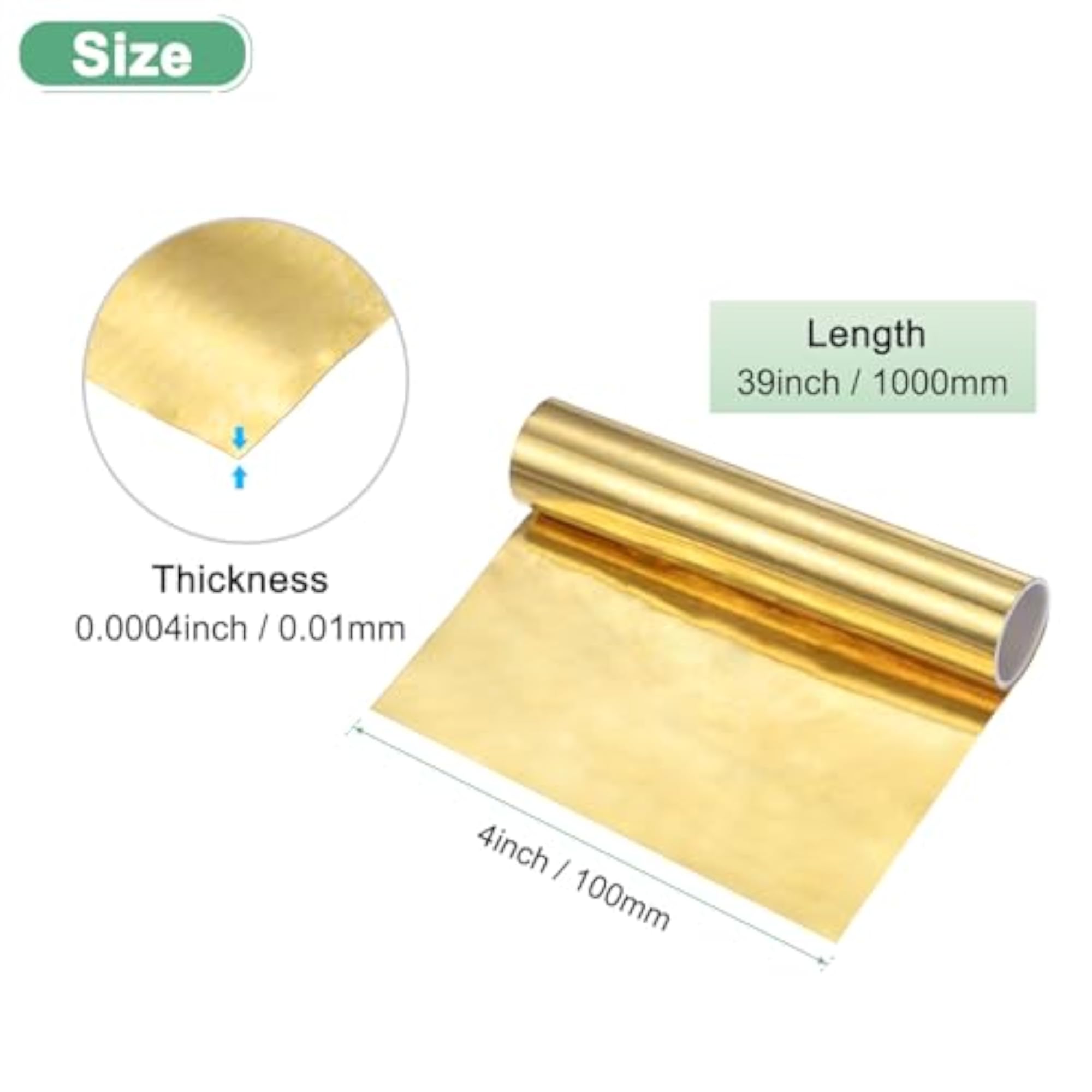 Brass Sheet Roll, 39" x 4" x 0.0004" Brass Foil Plate for DIY