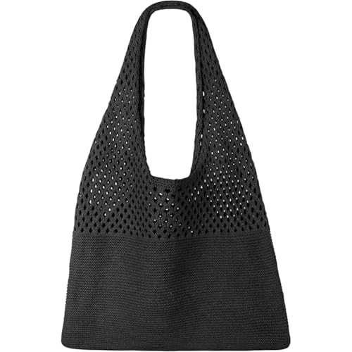 Bolsa de crochê - Bolsa feminina de malha estilo boêmio com estética de férias, adequada para uso diário, viagens e compras