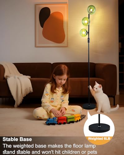 Image of Lightdot Dimmable Floor Lamp for Living Room with 3 Green Glass Globe Shade, Black Standing Lamps with Bulbs Included, Mid Century Modern Floor Lamp with 5Lbs Heavy Base for Living Room /Sofa Beside