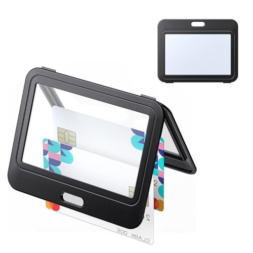 Uniclife ID Badge Holder with Double-Sided Windows Horizontal Hard Plastic Case Black Card Protector Pouch for Office School ID Credit Cards Proximity Key Cards Driver’s Licenses and Passes, 1 Pack