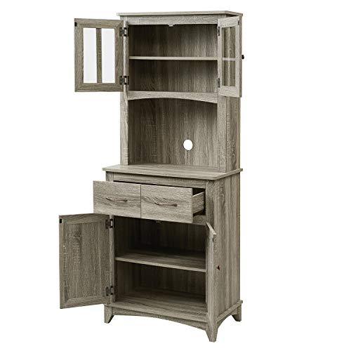 Home Source Gray Microwave Stand With Top And Bottom Cabinets #TOP4
