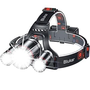 Blukar LED Headlamp, Super Bright Rechargeable Headlight Flashlight – 3 Lights 5 Modes,Zoomable,Spotlight&Floodlight Combination, IPX6 Waterproof, 20+Hrs Runtime for Running,Hiking,Camping etc.