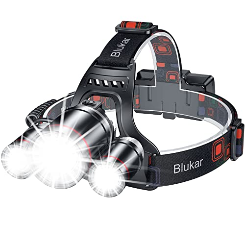 Blukar LED Headlamp, Super Bright Rechargeable Headlight Flashlight – 3 Lights 5 Modes,Zoomable,Spotlight&Floodlight Combination, IPX6 Waterproof, 20+Hrs Runtime for Running,Hiking,Camping etc.