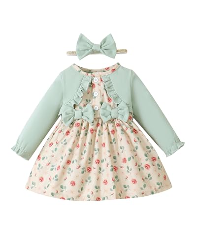Image of Saeaby Newborn Baby Girl Dress - Long Sleeve Ruffle Floral - Infant Girl Outfit - Cute Baby Fall/Winter Dress