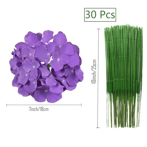 FagusHome 30 Pcs Silk Hydrangea Heads Artificial Flowers Heads and Stems Fake Hydrangea Flowers for Home Wedding Decor (Purple) - Image 2