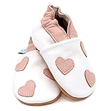 Dotty Fish Soft Leather Baby Shoes Toddler Shoes with Pink Hearts Design for Girls, 6-12 Months, White Pink Hearts - Image 5
