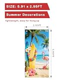 ANFEST Hawaiian Summer Banner Door Cover Vertical Colorful Tropical Design Party Backdrop Photo Props with Flamingos, Lei, Tropical Flowers, Polyester, for Luaus, Pool Parties, Vacation Themed Events