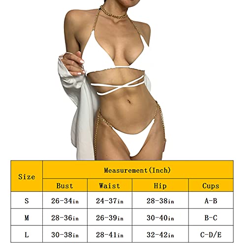 Rarityus Women's Sexy 2 Pieces Swimsuit Thong Triangle Bikini Set Gold Metal Chain Strap Bathing Suit For Party Beach #TOP6