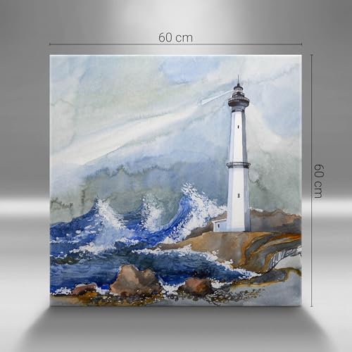 Tableaux 60x60cm Mer et phare aquarelle Wallfluent - 4