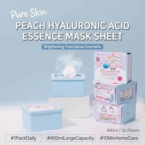 Image of esfolio Made in Korea Pure Skin Facial Mask Sheet, 30 Sheets - Peach Hyaluronic Hydrating Face Mask for Smooth, Soft, and Supple Looking Skin - Korean Skincare Daily Sheet Mask Pack