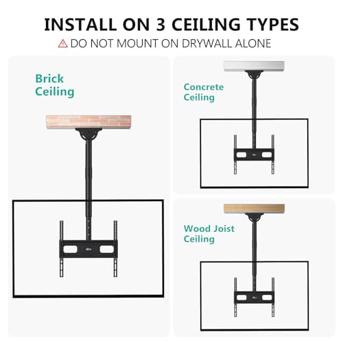 Image of WALI Ceiling TV Mount Long Arm, Full Motion Adjustable Bracket Fits Most LED, LCD TVs 26 to 65 inch, up to 99lbs, Height Extension up to 35.8 Inch, Mounting Holes up to 400x400mm (CM2665XL-P), Black
