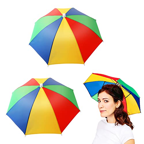 ZHIOPRO 2-Pcs Umbrella Hat Portable Rainbow,Foldable Heads Umbrella with Elastic Band,Fishing Outdoor Umbrella Hat Adults,Hand Free Children Kids Umbrella Hat for Golf Camping Beach