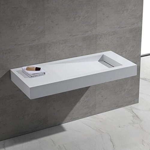 Lavabo Suspendu Rectangulaire Blanc Mat, 120x50 cm, Composite, Feel Cover