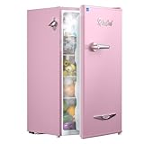 Upstreman 3.2 Cu.Ft Retro Mini Fridge with Bottle Opener, Energy Saving, Adjustable Thermostat, Metal Handle, LED Lamp, Mini Refrigerator for Bedroom, Office, Dorm-BR321 PRO (Pink)