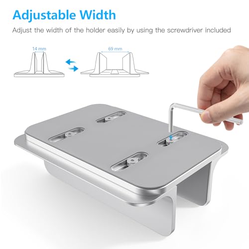 OMOTON Vertical Laptop Stand Holder, Desktop Aluminum Stand for MacBook with Adjustable Dock Size, Fits All MacBook, Surface, Chromebook and Gaming Laptops (Up to 17.3 inches), Silver - Thumbnail 6