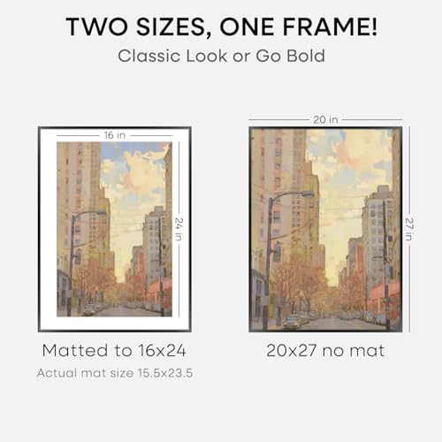 Image of Homeforia 20x27 Picture Frame Black, High End Metal 20x27 Poster Frames with Mat 16x24 for Photo, 20 x 27 Black Frame Matted to 16 x 24 inch Print, 27x20 Thin Frame, Tempered Glass, Wall Kit, Set of 3