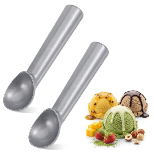 Image of 2PCS Ice Cream Scoop, 18cm/7Inch Non-Stick Anti-Freeze Ice Cream Scoops, Aluminum Alloy Ice-Cream Spoon for Cookie Dough, Gelato, Sorbet, Melon Balls, Mashed Potatoes, Almond, Dishwasher Safe (Silver)