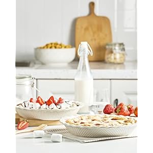 getstar Ceramic Pie Pan Set of 2, 9 inch Pie Dish for Baking, Non-Stick, Oven & Dishwasher Safe, Farmhouse Decor Quiche Baking Dish, Pie Plate, Deep Dish Pie Pan (Embossed Stripes+Dots) getstar Ceramic Pie Pan Set of 2 9 inch Pie Dish for Baking Non Stick Oven Dishwasher Safe Farmhouse Decor Quiche Baking Dish Pie Plate Deep Dish Pie Pan Embossed StripesDots