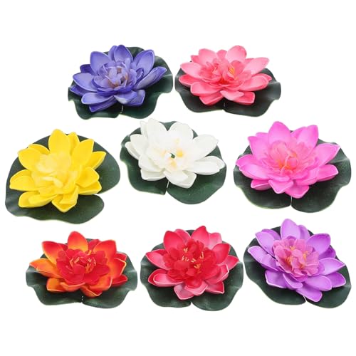 DONFAMDS 8個 人工蓮の花 水に浮かぶ リアルな睡蓮 多彩な色彩付き 小型浮遊花 池や水槽用の 造花装飾
