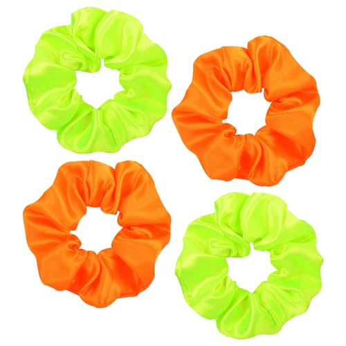 Photo de Lot de 4 élastiques à cheveux en satin de couleur fluo, pour femmes et filles