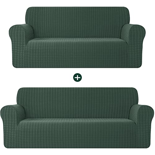 Chun Yi 1 Piece Couch Cover Set, Loveseat Slipcover Bundle Sofa Slipcover For 2 Seater And 3 Seater Couch, Soft Washable Furniture Coat With Elastic Bottom, Spandex Houndstooth Fabric( Dark Cyan) #TOP29