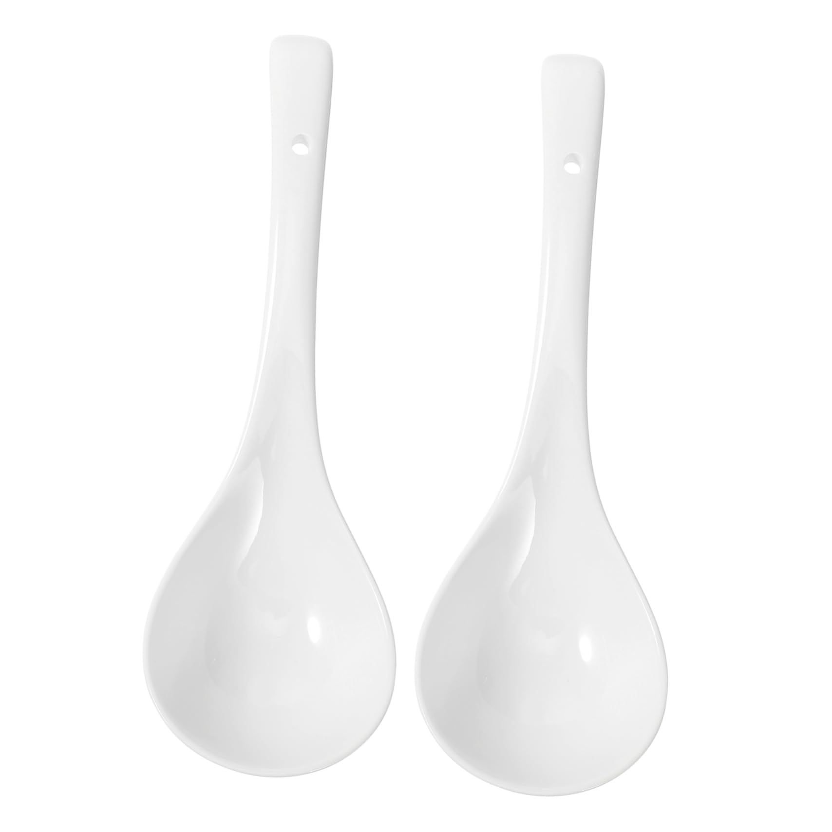 Juego de 2 Cucharas de Sopa Grandes de Cerámica de Color Blanco