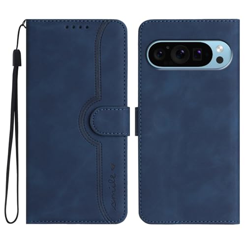 Étui Pixel 8 bleu marine avec rabat magnétique et fentes pour cartes
