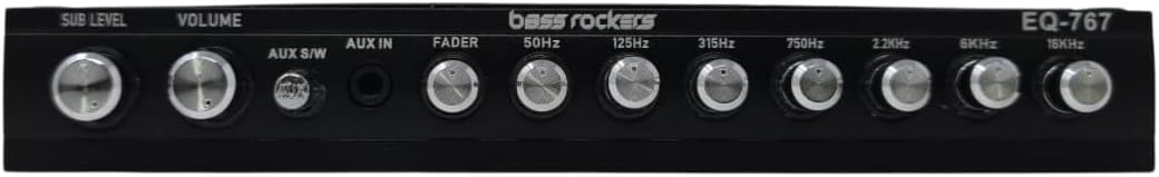 Bass Rockers EQ767 7-Band Parametric Equalizer for Car Audio, High Voltage 7V Output, Hi-Lo Input, AUX Input, Sub Bass Control, Red/Blue LED, 25Hz–50kHz