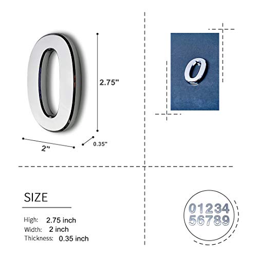 Image of Mailbox Numbers Chrome Plated, Door Number Stickers for House Office Room Doors, Raised 3D Style, Silver Shiny.(2.75 inch 10 Pack (0-9）, Silver)